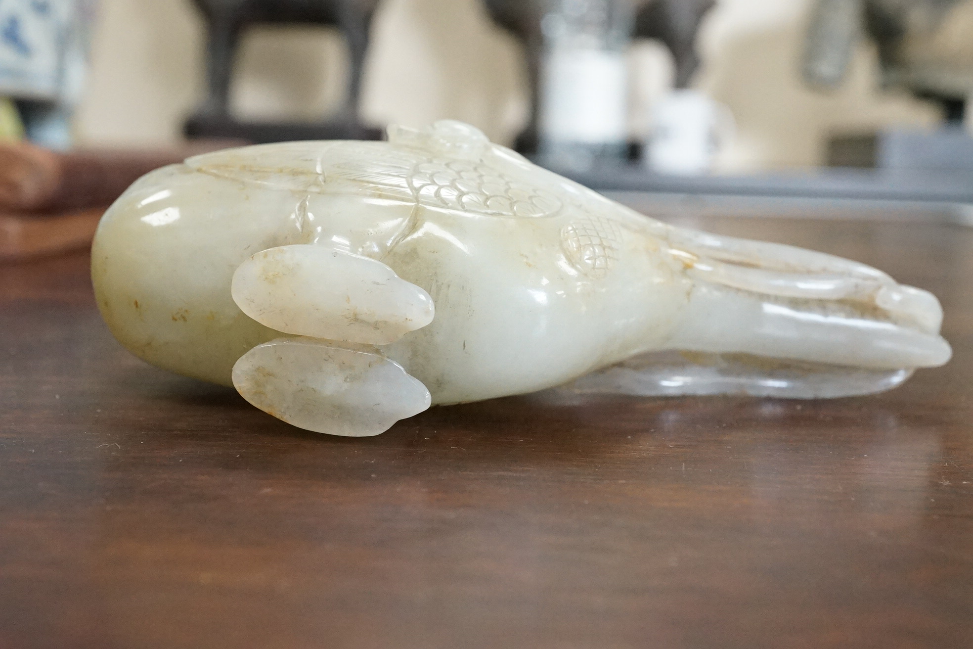 A Chinese pale celadon jade ‘duck’ brushwasher, possibly 17th/18th century